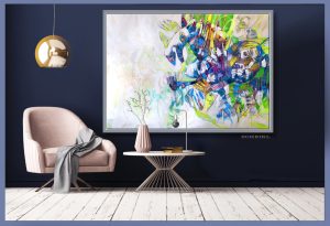 Blaues Pferd im Raum